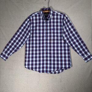 George Strait Collection Wrangler Men's Size L Blue White Windowpane Plaid Ranch